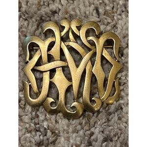M Jent Vintage Gold Tone Monogram Style Brooch Pin